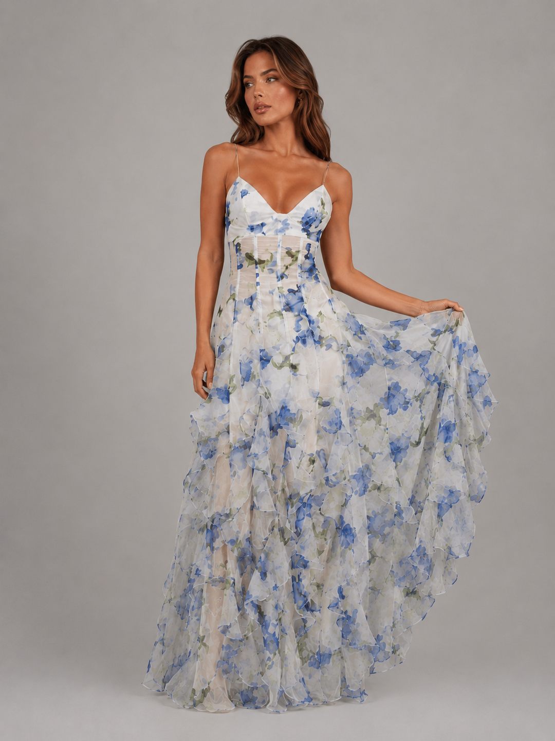 Willow | White Floral Sleeveless Wedding Guest Maxi Dress
