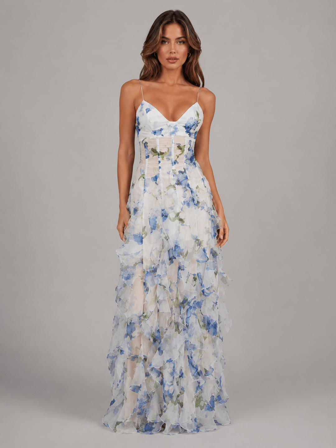 Willow | White Floral Sleeveless Wedding Guest Maxi Dress