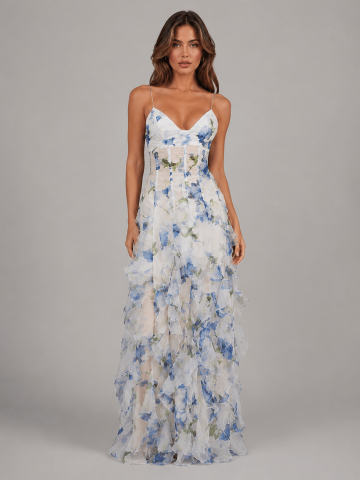 Willow | White Floral Sleeveless Wedding Guest Maxi Dress