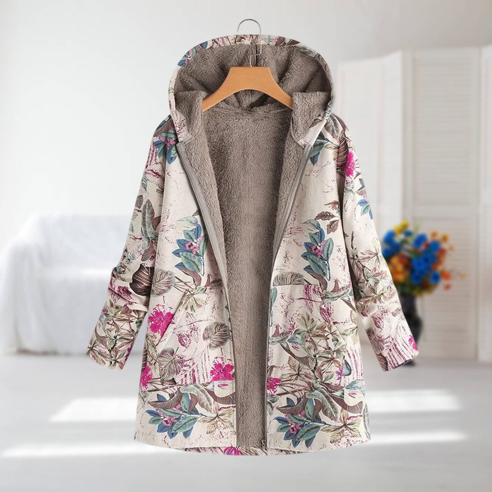 Willow | Womens Floral Fleece Lined Hooded Zip Coat