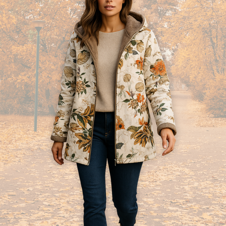 Willow | Womens Floral Fleece Lined Hooded Zip Coat