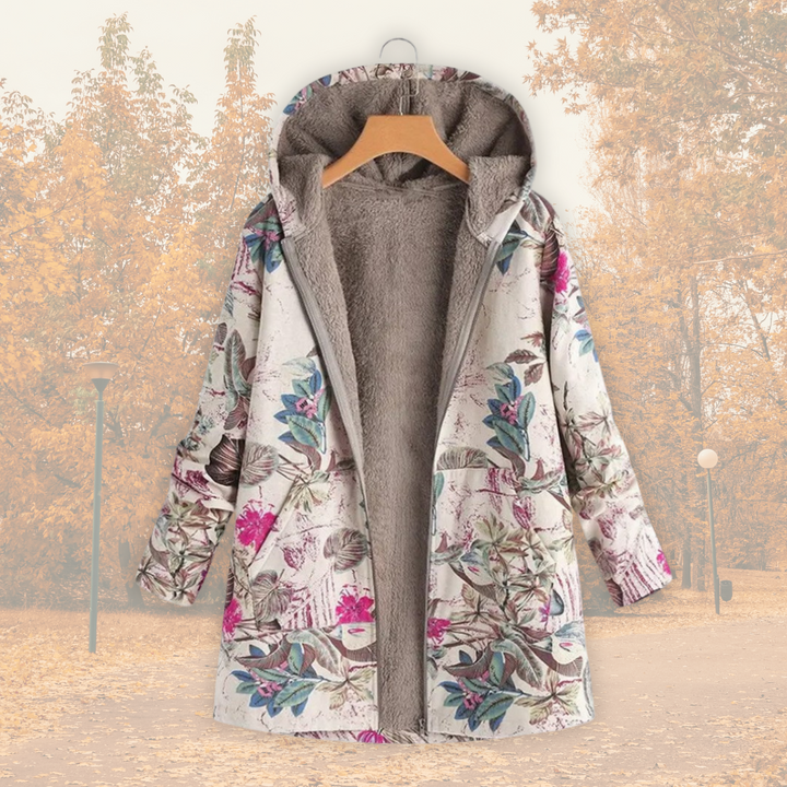 Willow | Womens Floral Fleece Lined Hooded Zip Coat