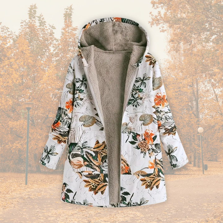 Willow | Womens Floral Fleece Lined Hooded Zip Coat