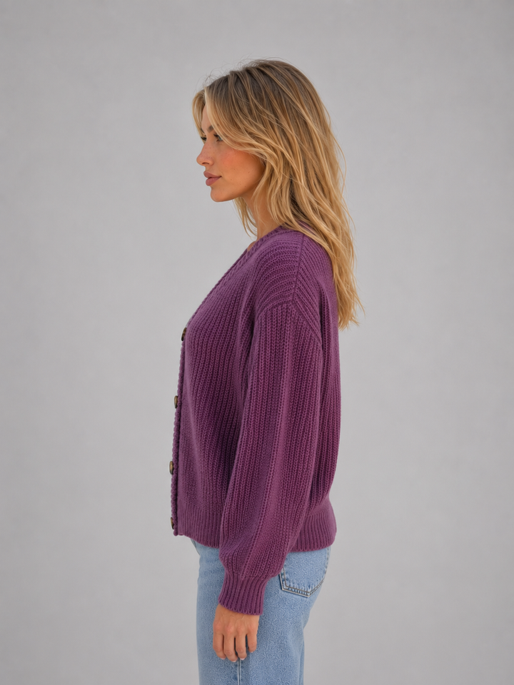 Florence | Relaxed Knitted V-Neck Button Front Cardigan