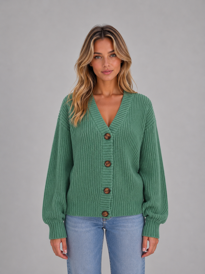 Florence | Relaxed Knitted V-Neck Button Front Cardigan