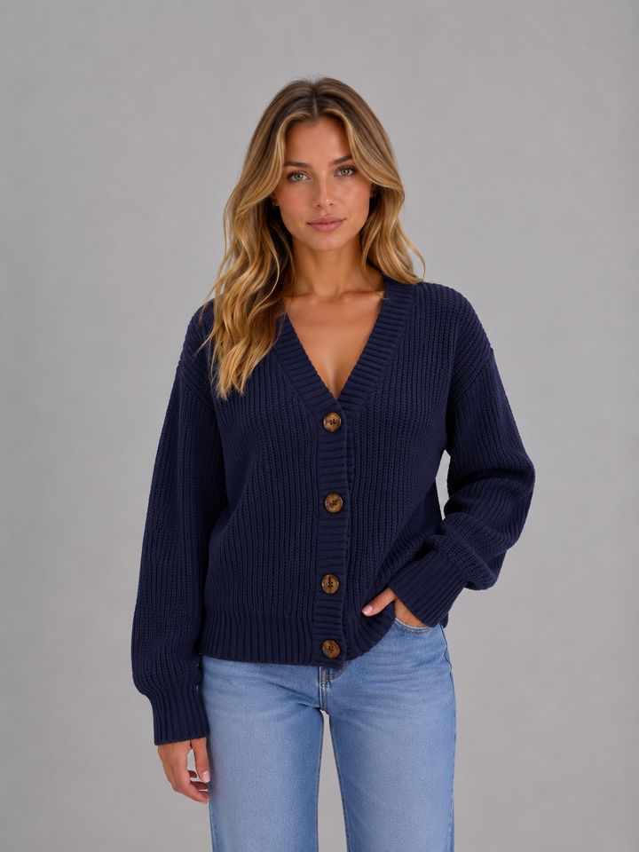 Florence | Relaxed Knitted V-Neck Button Front Cardigan
