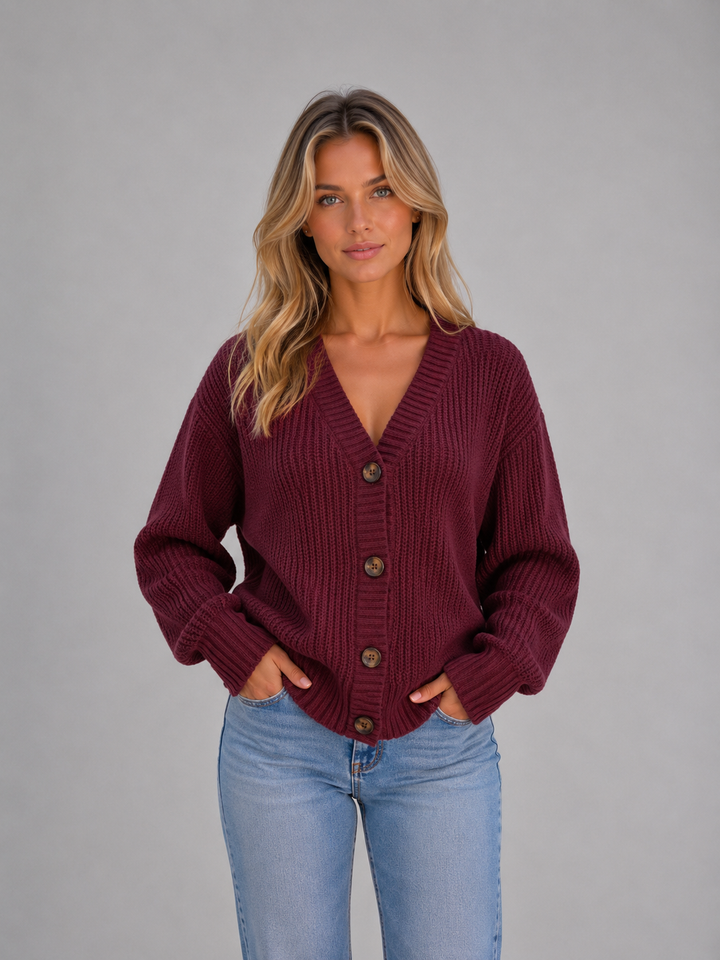 Florence | Relaxed Knitted V-Neck Button Front Cardigan