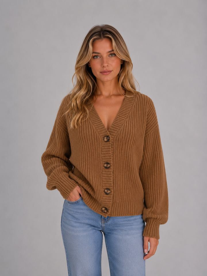 Florence | Relaxed Knitted V-Neck Button Front Cardigan