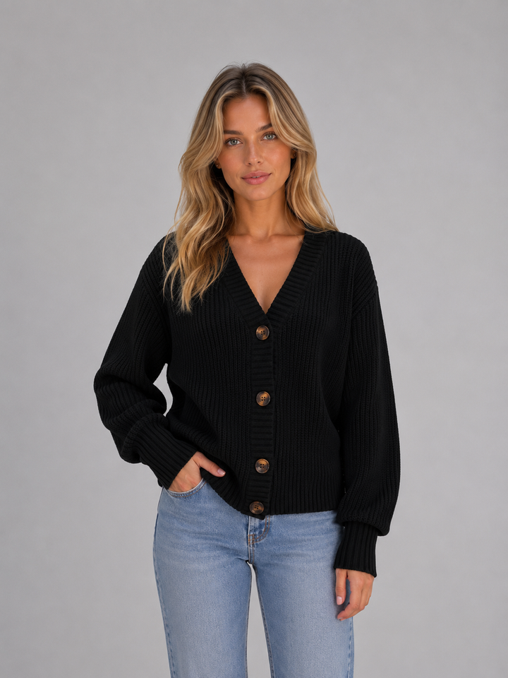 Florence | Relaxed Knitted V-Neck Button Front Cardigan