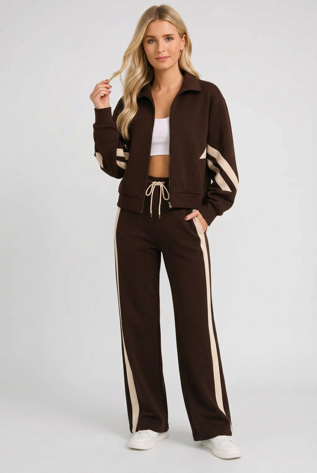 Grace | Women Tracksuit Set with Cropped Jacket and Side Stripes