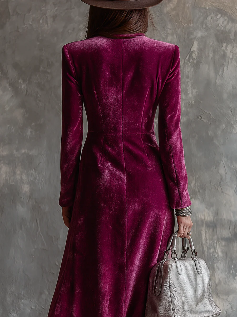 Hattie | Womens Velvet Coat Dress Burgundy