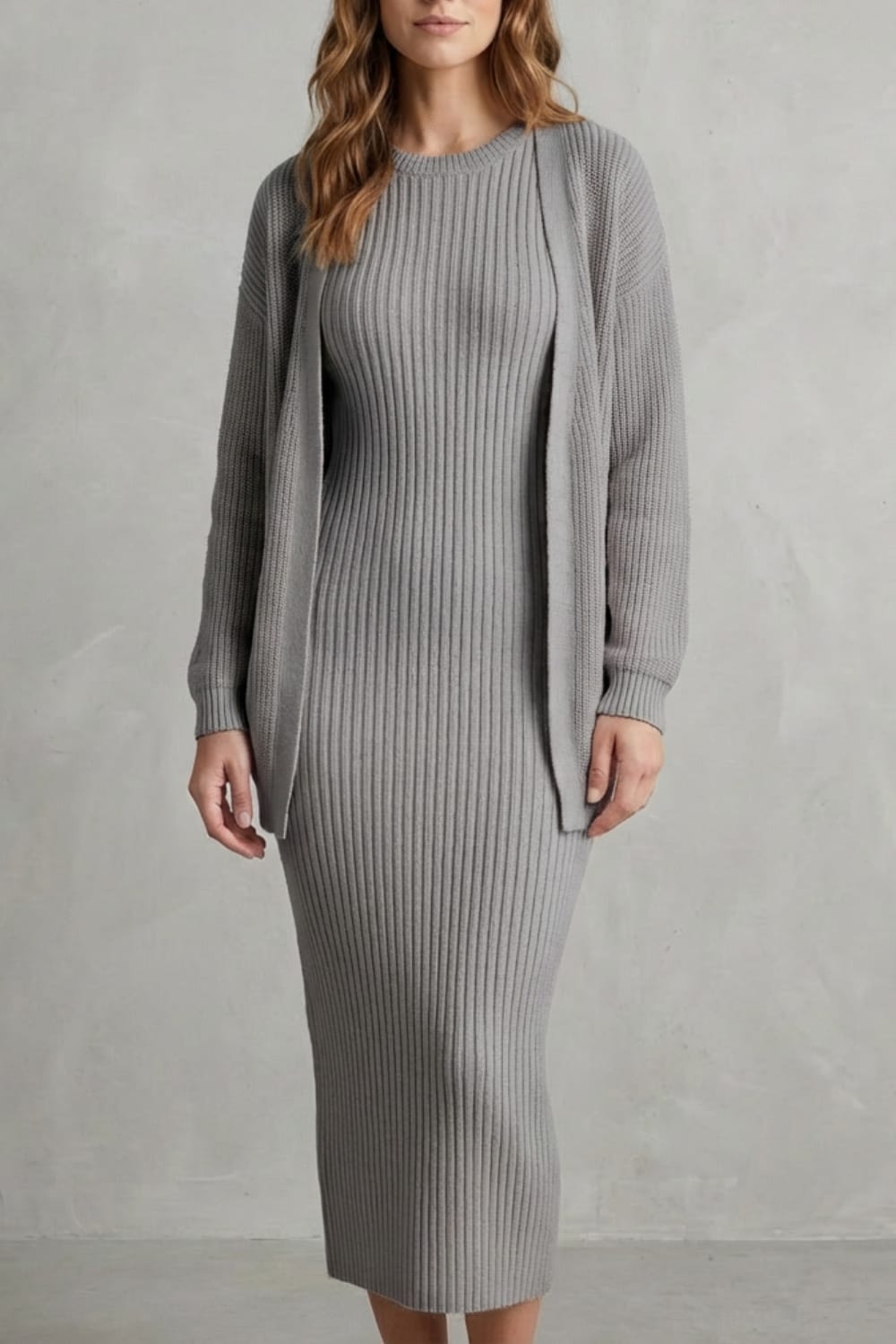 Grace | Ribbed Knit Matching Set Maxi Dress