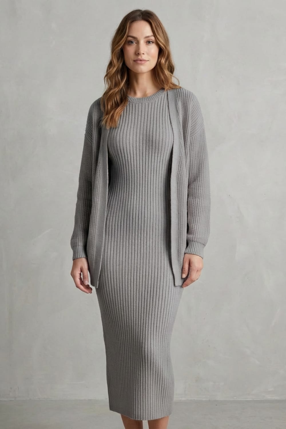 Grace | Ribbed Knit Matching Set Maxi Dress