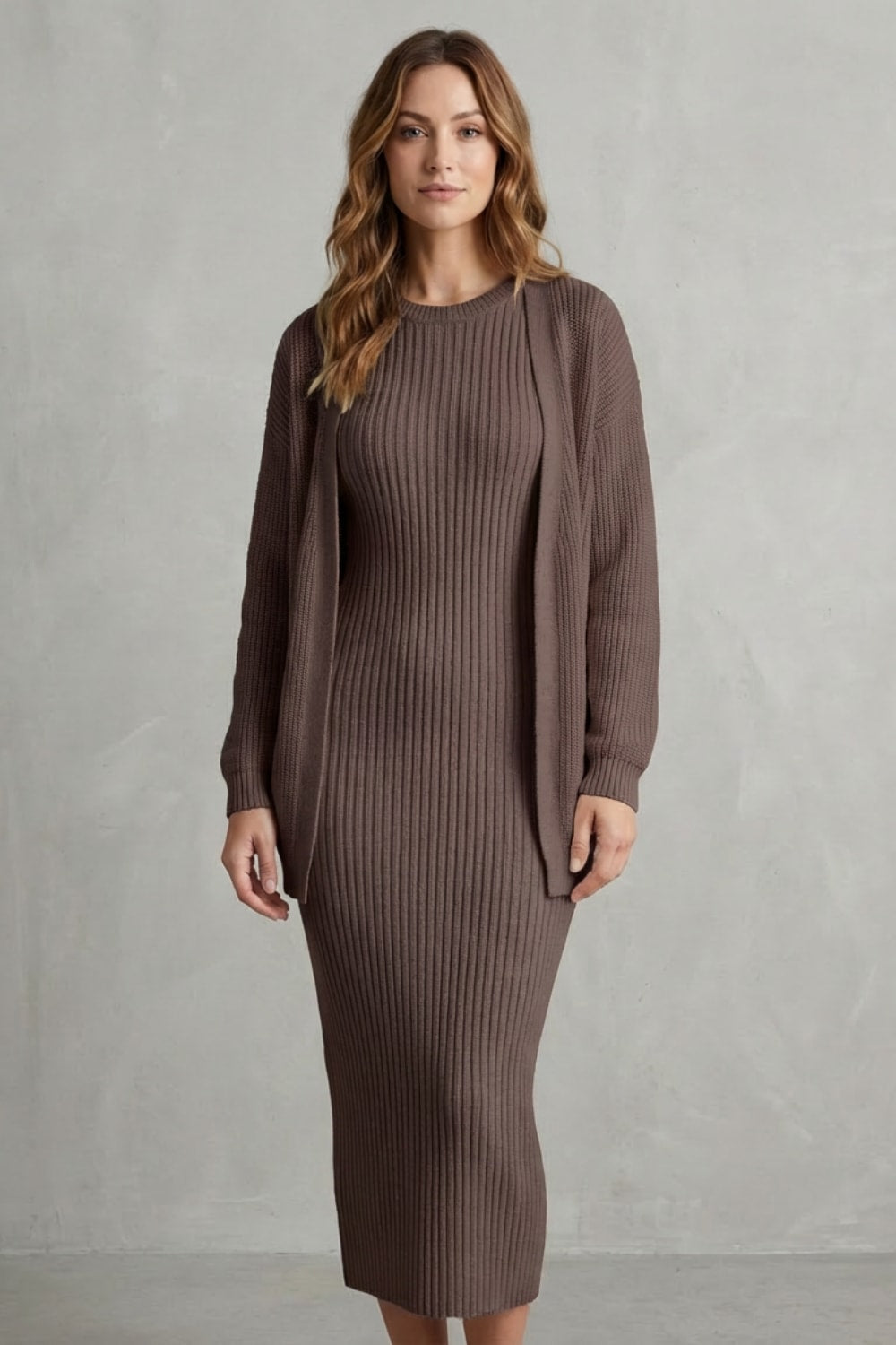 Grace | Ribbed Knit Matching Set Maxi Dress