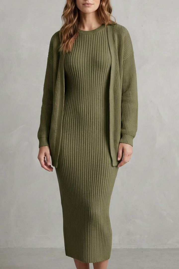 Grace | Ribbed Knit Matching Set Maxi Dress