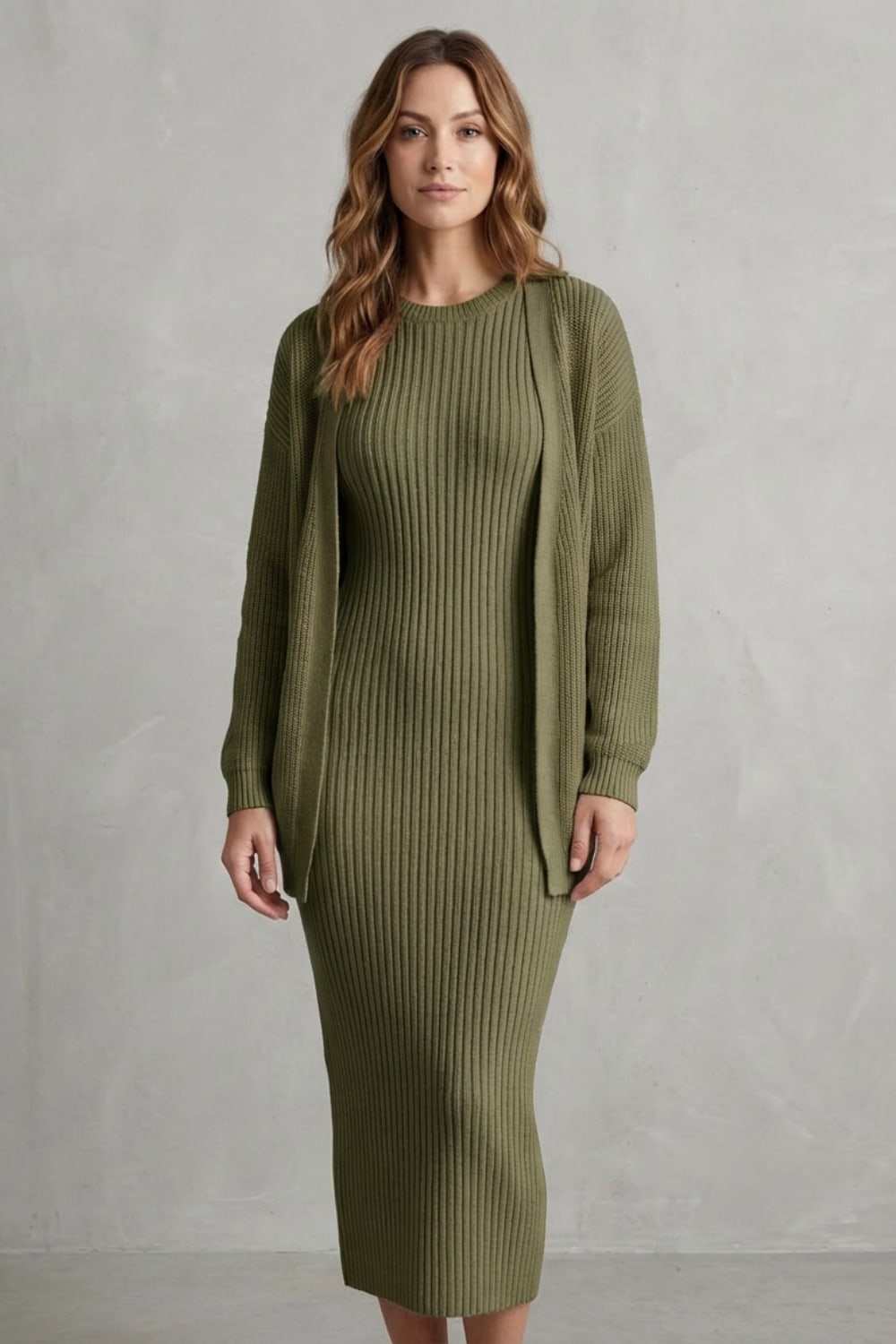 Grace | Ribbed Knit Matching Set Maxi Dress