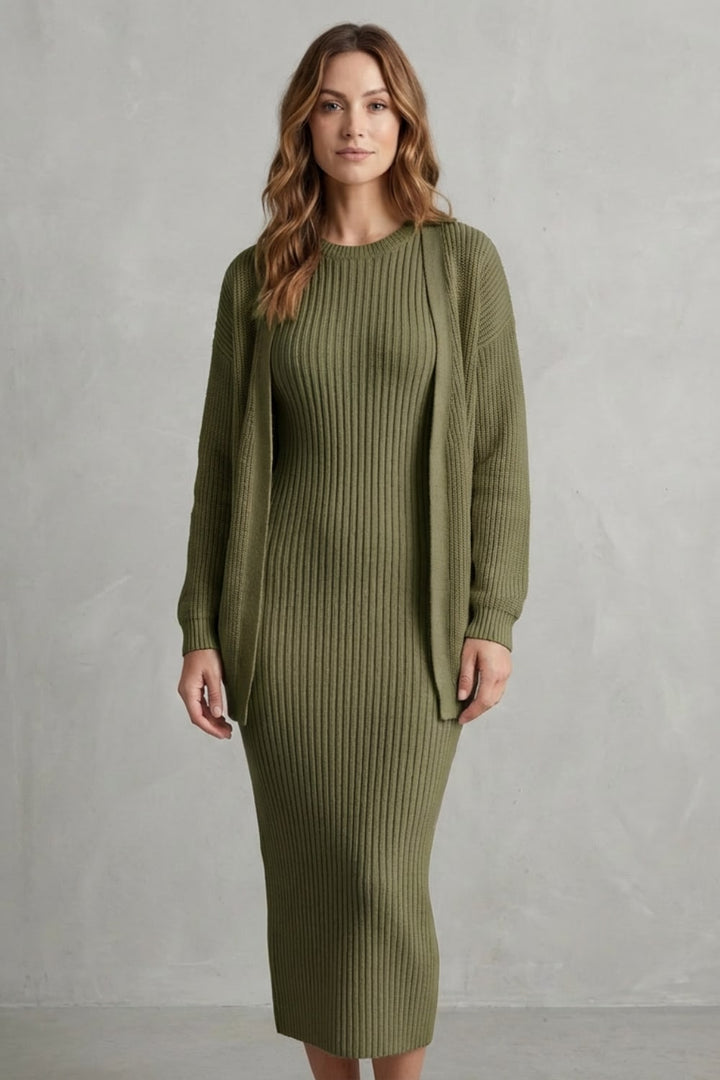 Grace | Ribbed Knit Matching Set Maxi Dress