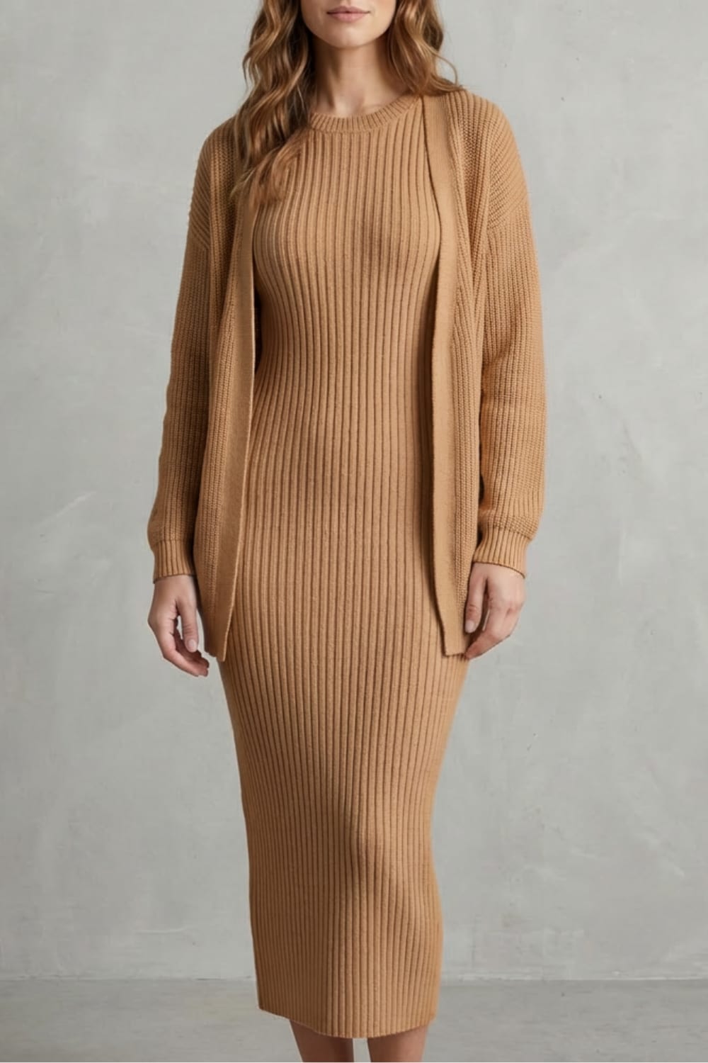 Grace | Ribbed Knit Matching Set Maxi Dress