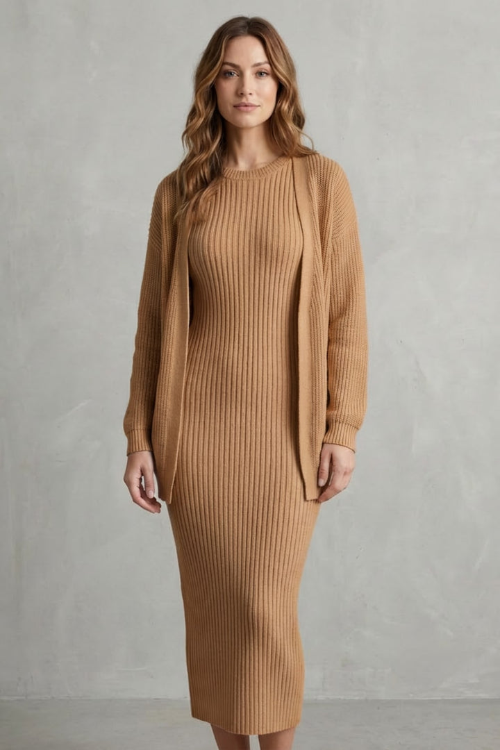 Grace | Ribbed Knit Matching Set Maxi Dress