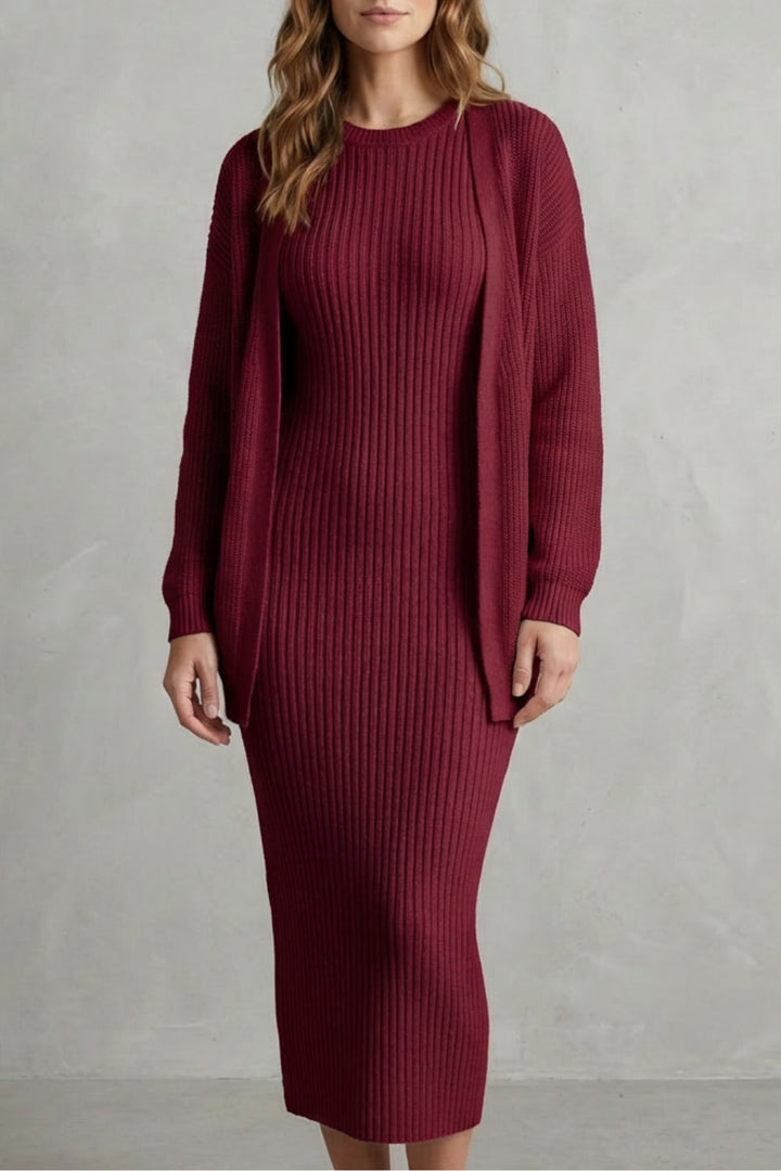 Grace | Ribbed Knit Matching Set Maxi Dress