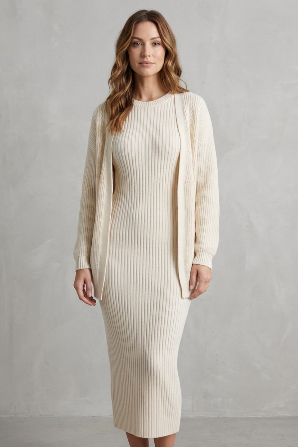 Grace | Ribbed Knit Matching Set Maxi Dress