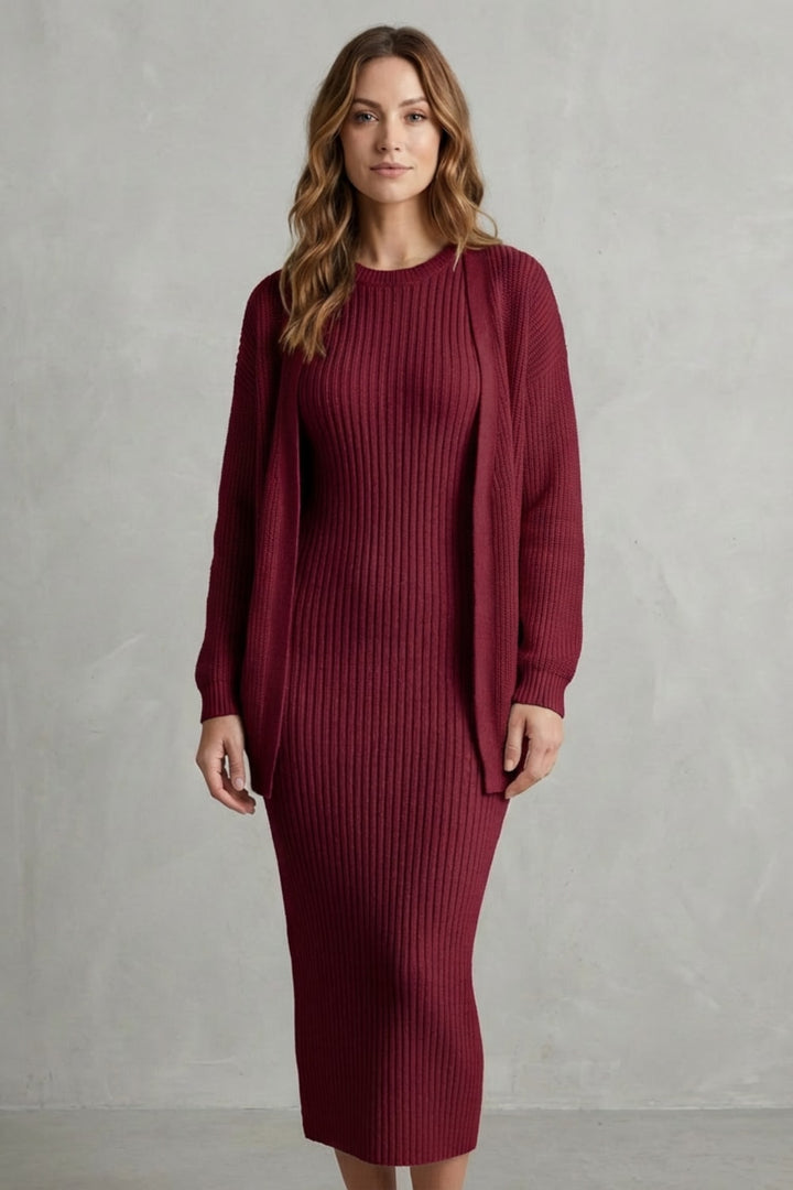 Grace | Ribbed Knit Matching Set Maxi Dress