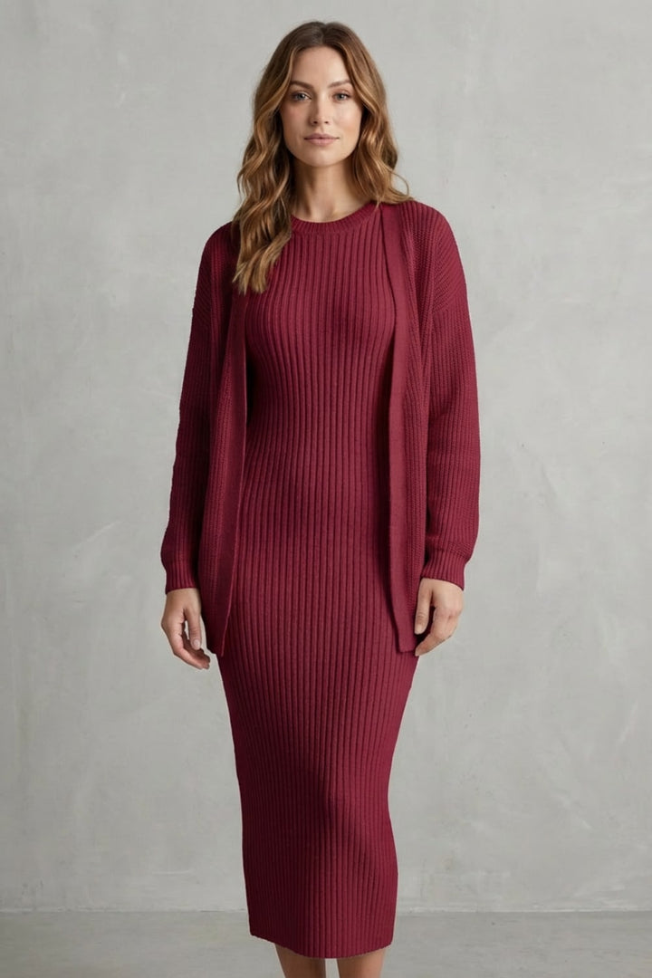 Grace | Ribbed Knit Matching Set Maxi Dress