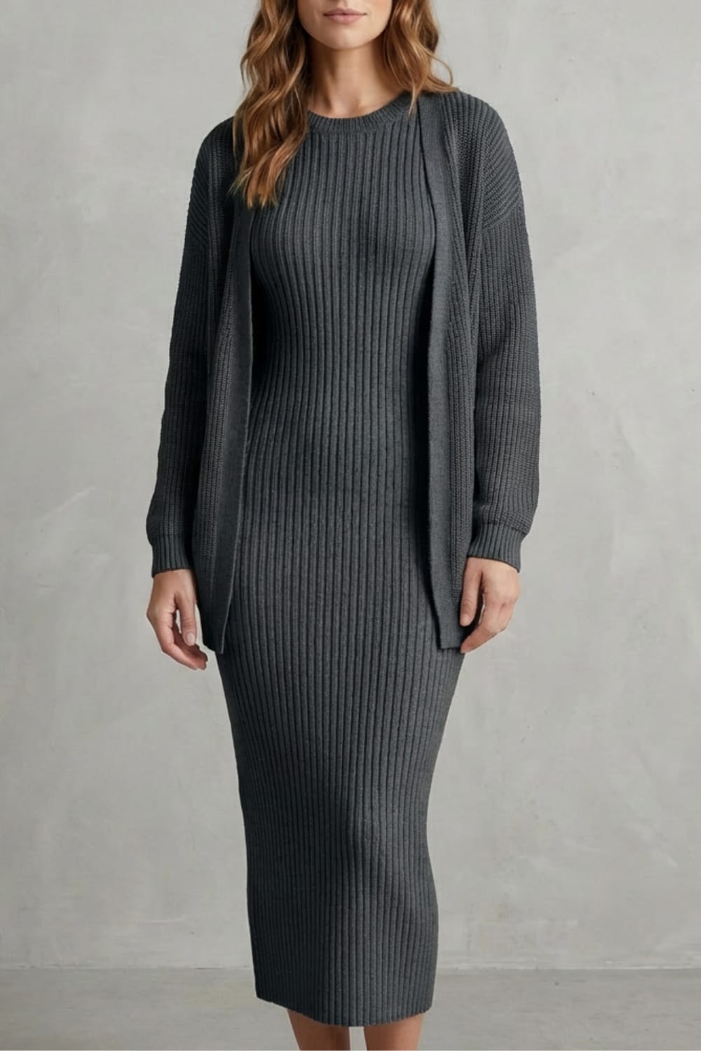 Grace | Ribbed Knit Matching Set Maxi Dress