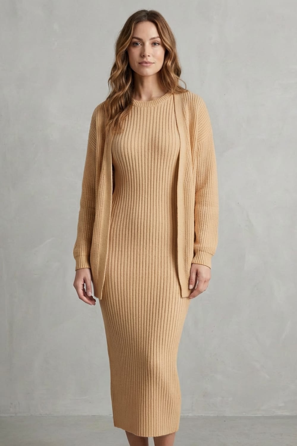 Grace | Ribbed Knit Matching Set Maxi Dress