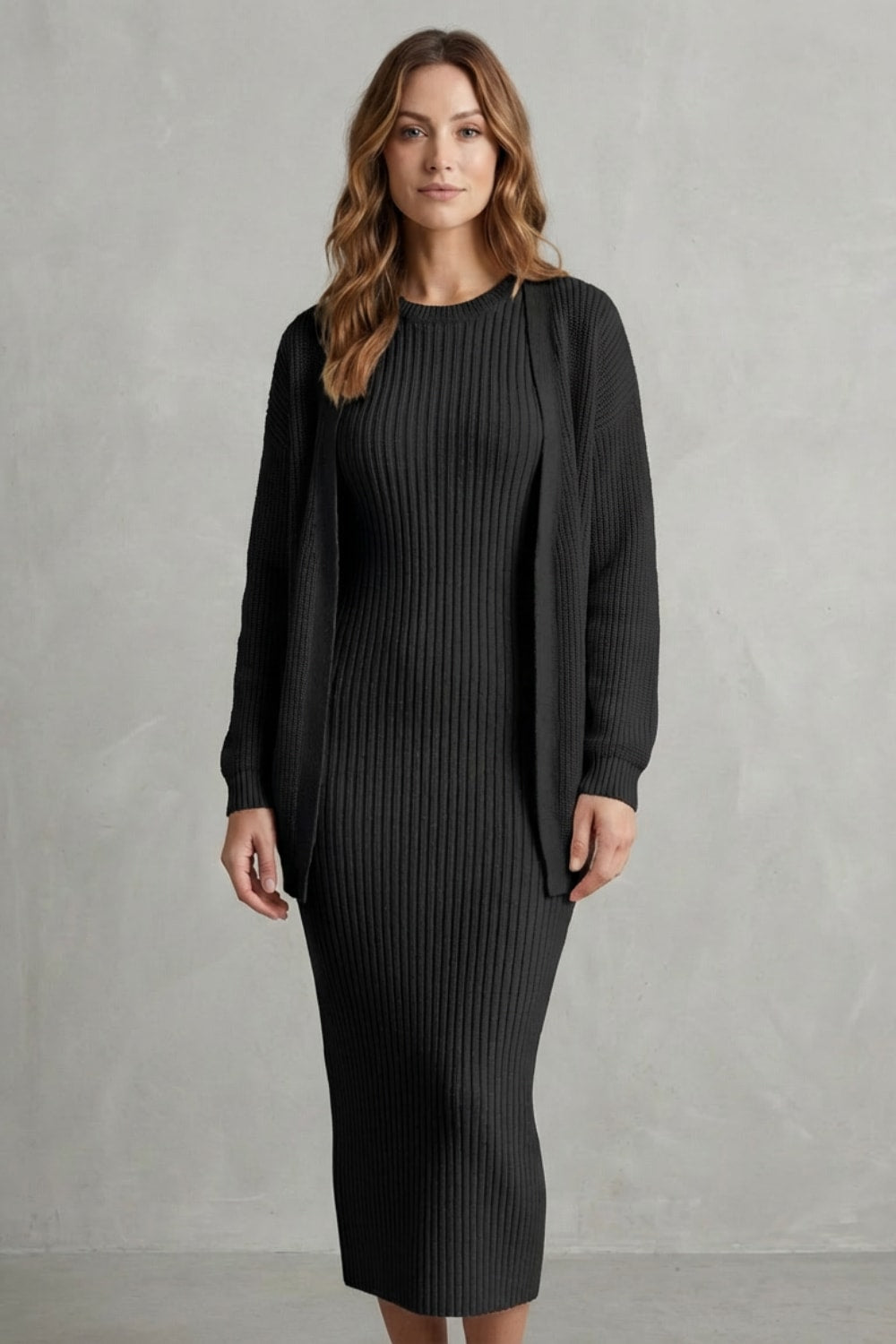 Grace | Ribbed Knit Matching Set Maxi Dress