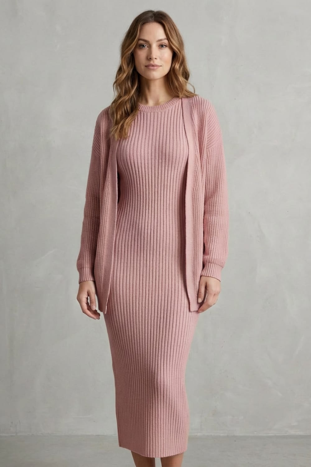 Grace | Ribbed Knit Matching Set Maxi Dress
