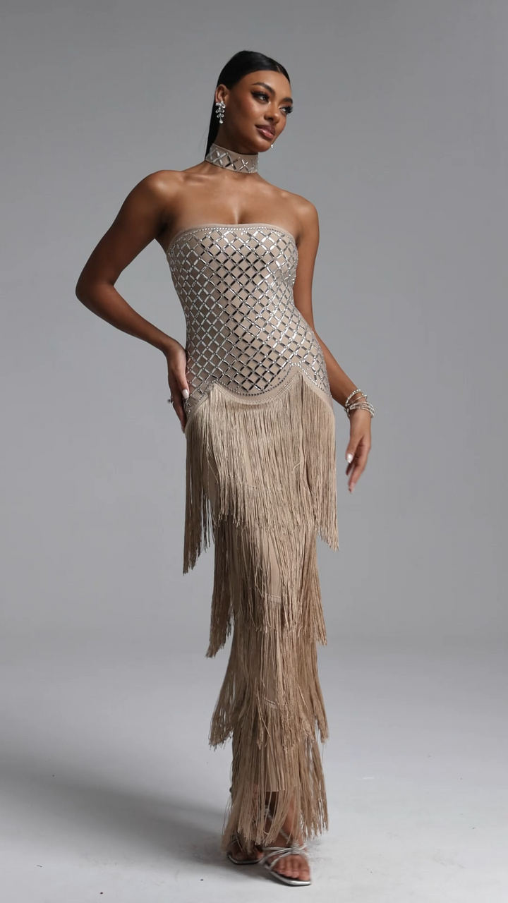Millie | Sequin Fringe Hem Maxi Dress