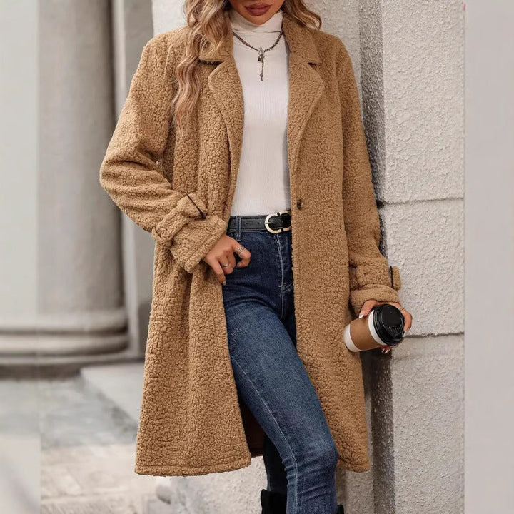 Hattie | Camel Fleece Teddy Coat with Buttons