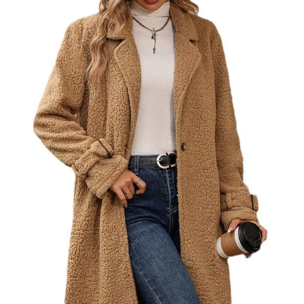 Hattie | Camel Fleece Teddy Coat with Buttons