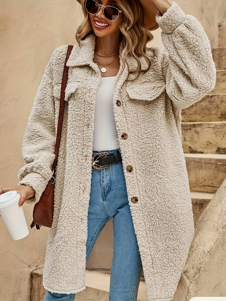 Millie | Oversized Fleece Collared Longline Coat