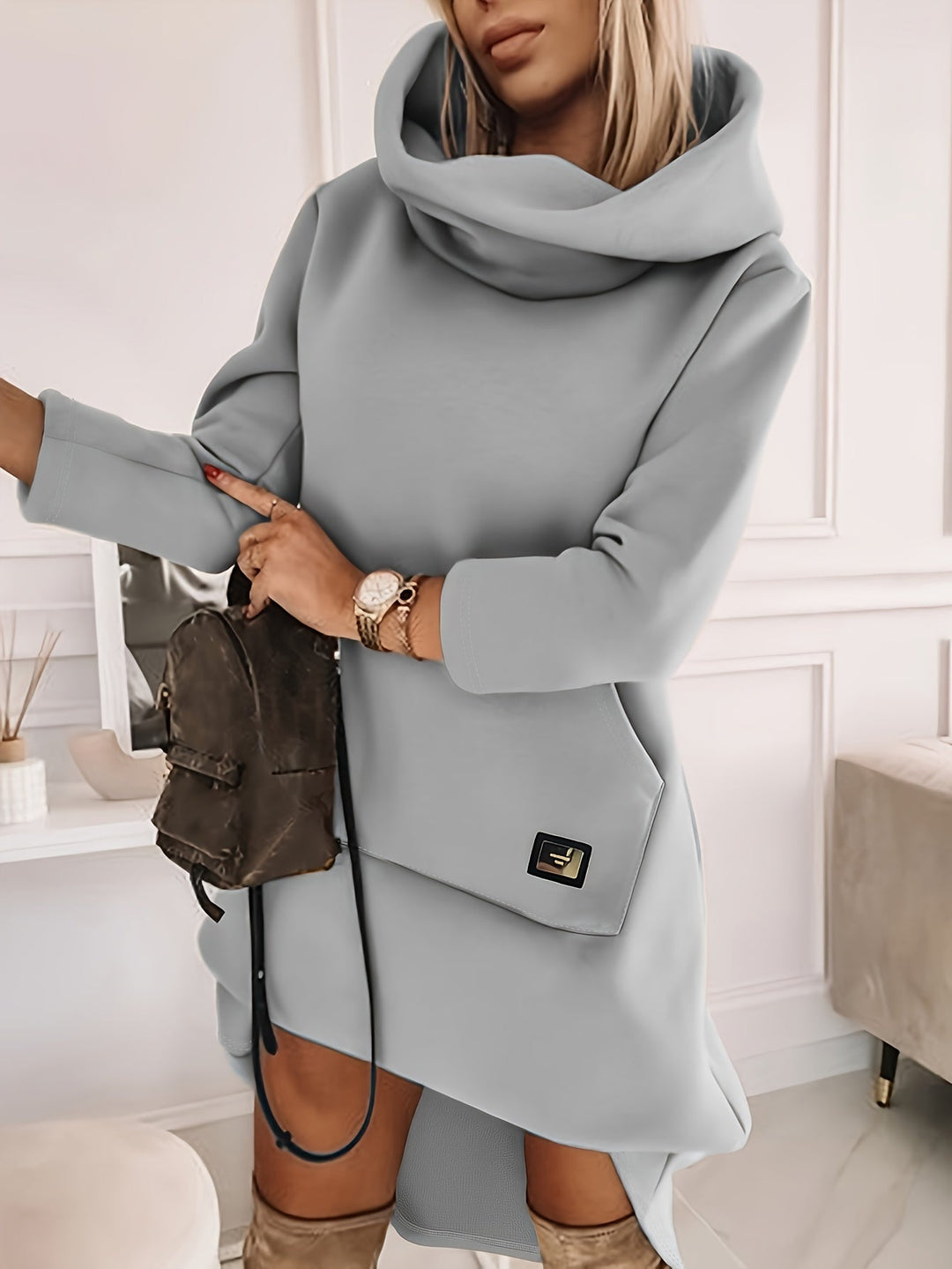 Isla | Cowl Neck Relaxed Mini Dress with Pockets