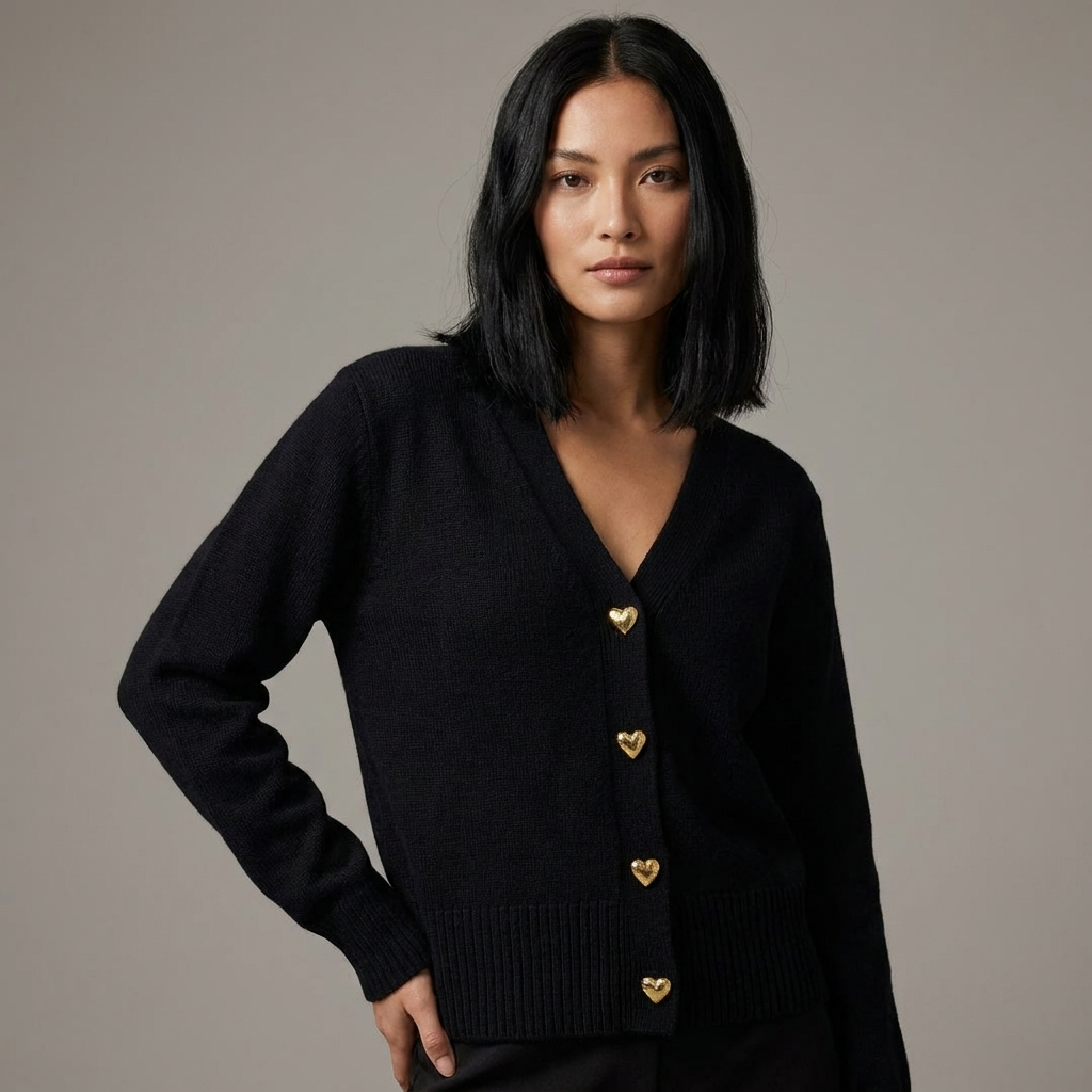 Maeve | V-Neck Gold Button Knit Cardigan