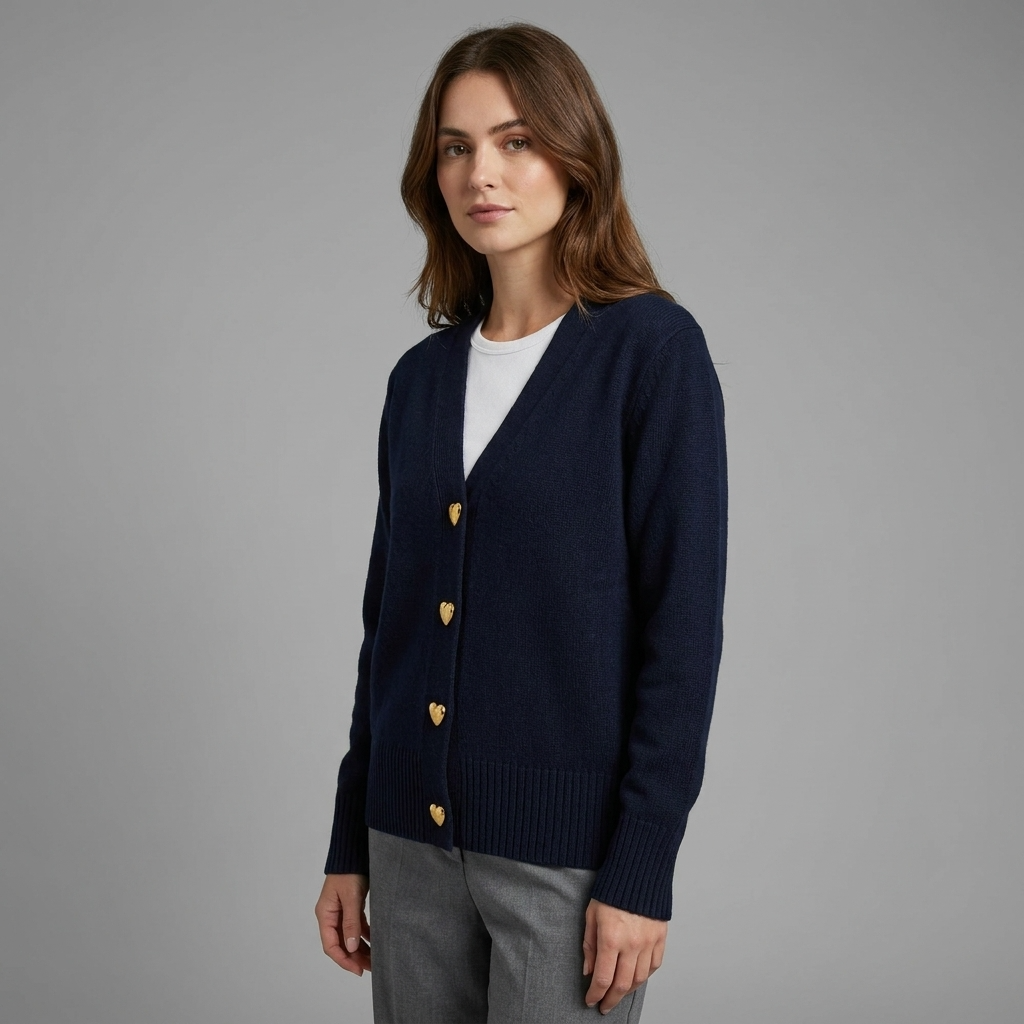 Florence | V-Neck Relaxed Cardigan with Heart Buttons