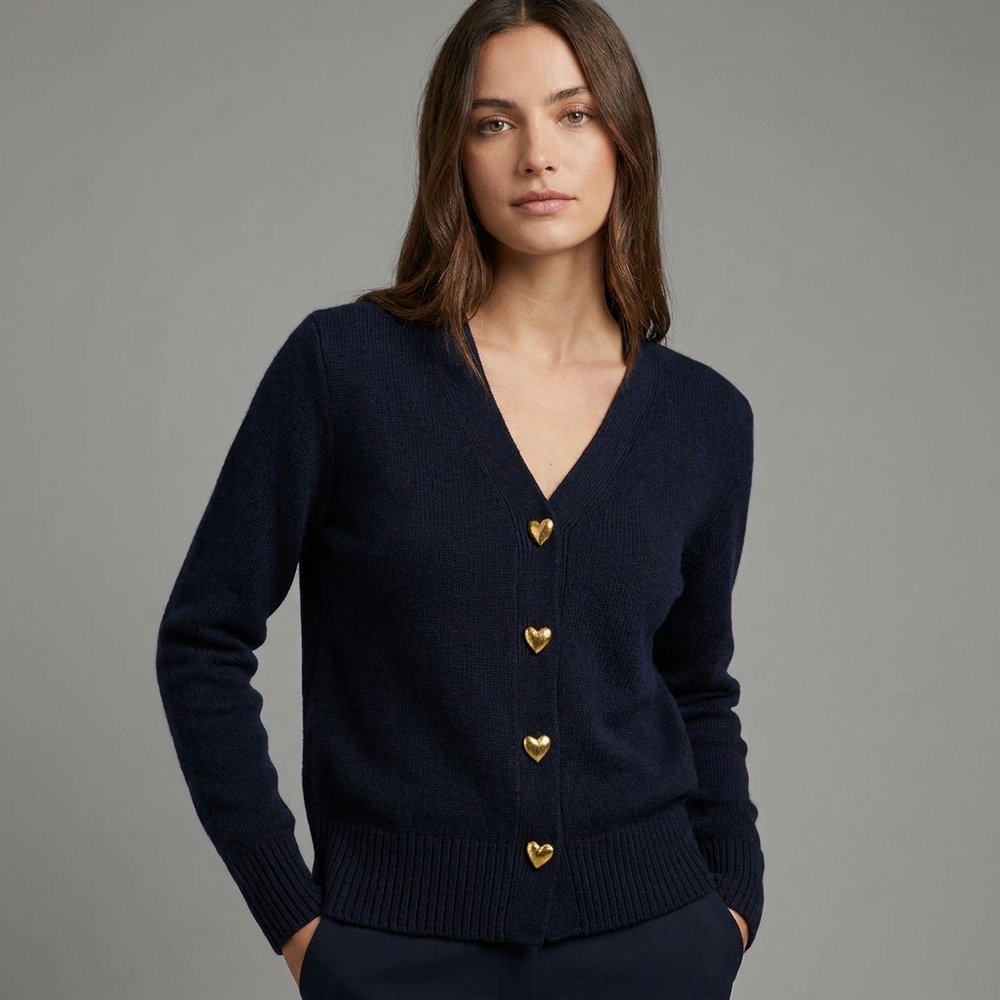 Florence | V-Neck Relaxed Cardigan with Heart Buttons