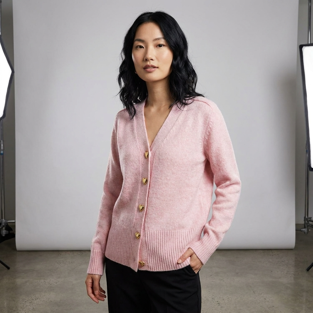 Florence | V-Neck Relaxed Cardigan with Heart Buttons