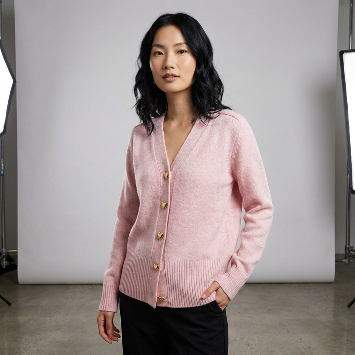Florence | V-Neck Relaxed Cardigan with Heart Buttons