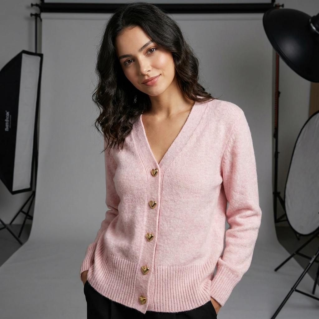 Florence | V-Neck Relaxed Cardigan with Heart Buttons