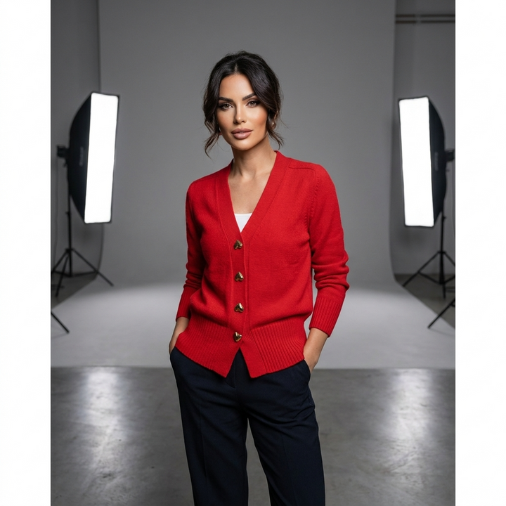 Florence | V-Neck Relaxed Cardigan with Heart Buttons