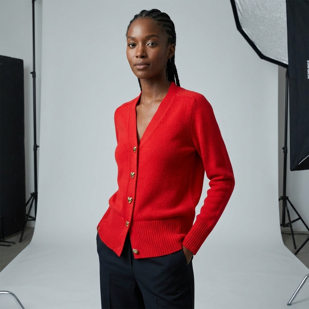 Florence | V-Neck Relaxed Cardigan with Heart Buttons