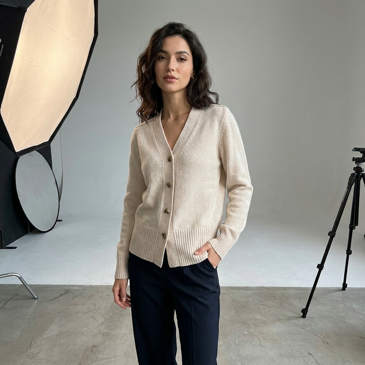 Florence | V-Neck Relaxed Cardigan with Heart Buttons