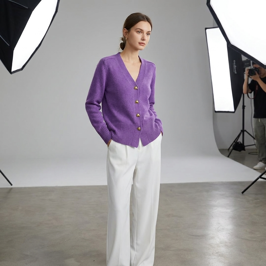 Florence | V-Neck Relaxed Cardigan with Heart Buttons