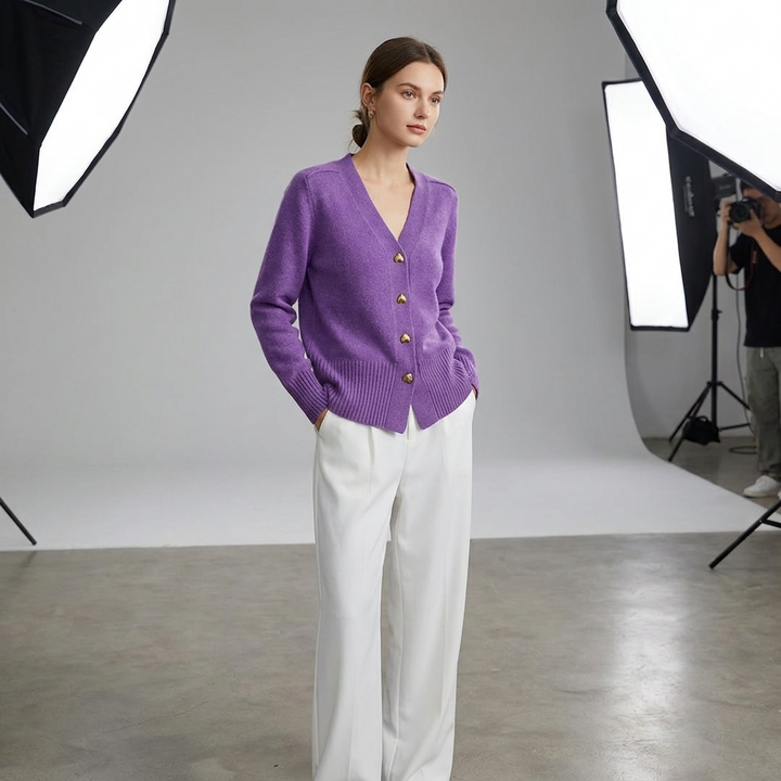 Florence | V-Neck Relaxed Cardigan with Heart Buttons