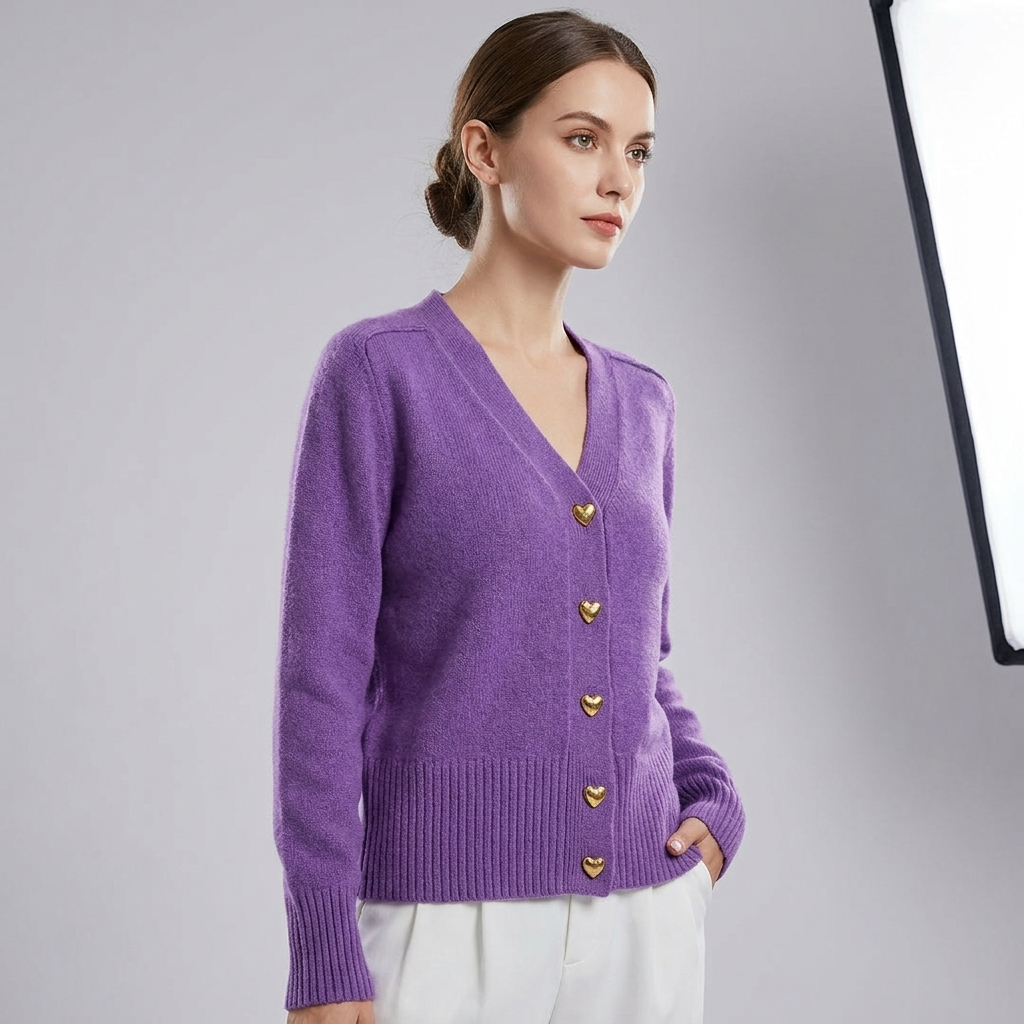 Florence | V-Neck Relaxed Cardigan with Heart Buttons