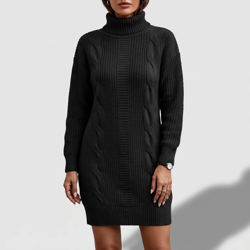 Ava | Cable Knit Turtleneck Sweater Dress