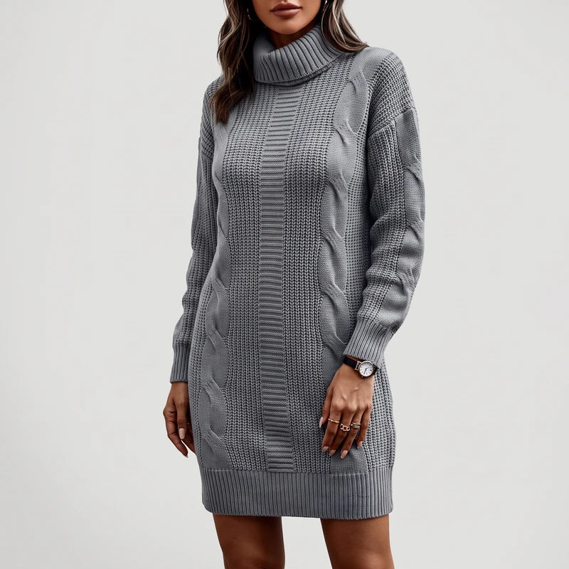 Ava | Cable Knit Turtleneck Sweater Dress